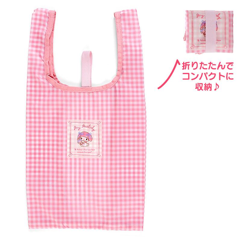 真愛日本 美樂蒂 格紋粉 可折疊收納 環保購物袋 S 購物袋 手提袋 提袋 禮物 ID33