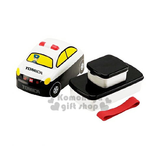 小禮堂 TOMICA 多美小汽車 警車造型雙層微波便當盒《白黑.警察.460ml》附鬆緊帶