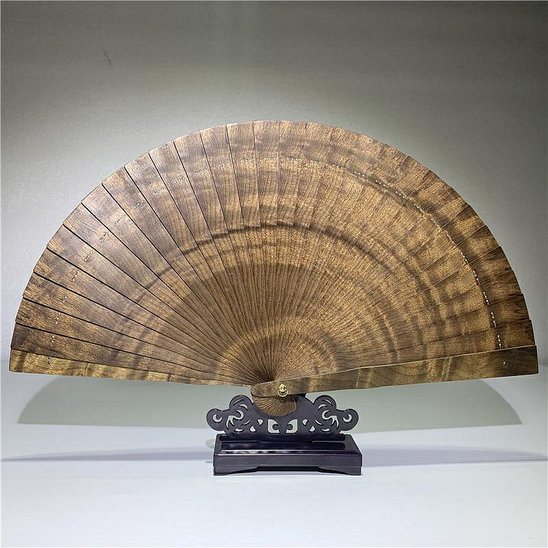 扇子藝楠香陰沉金絲楠木扇子滿水波古風走秀香木扇風鏤空烏木摺扇