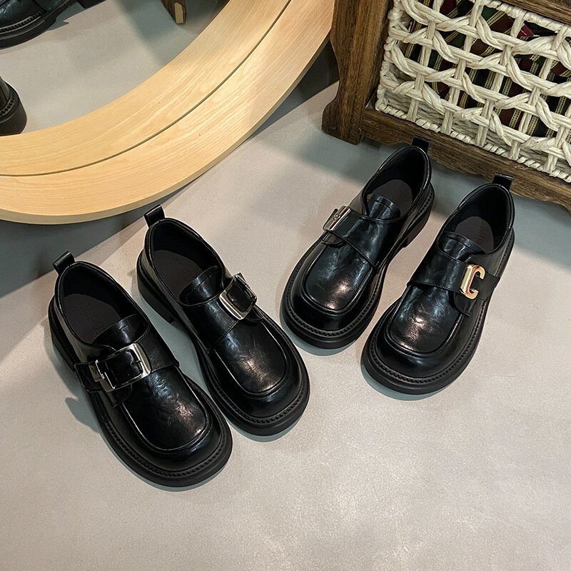 厚底小皮鞋女2025春季新款百搭通勤樂福鞋復古英倫風黑色JK單鞋