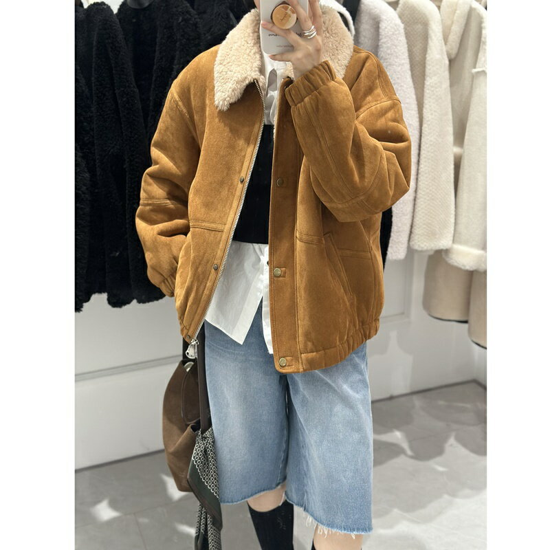 【巴黎精品】羊羔毛外套皮草大衣-韓系短款拉鍊夾克女外套3色a1iu50