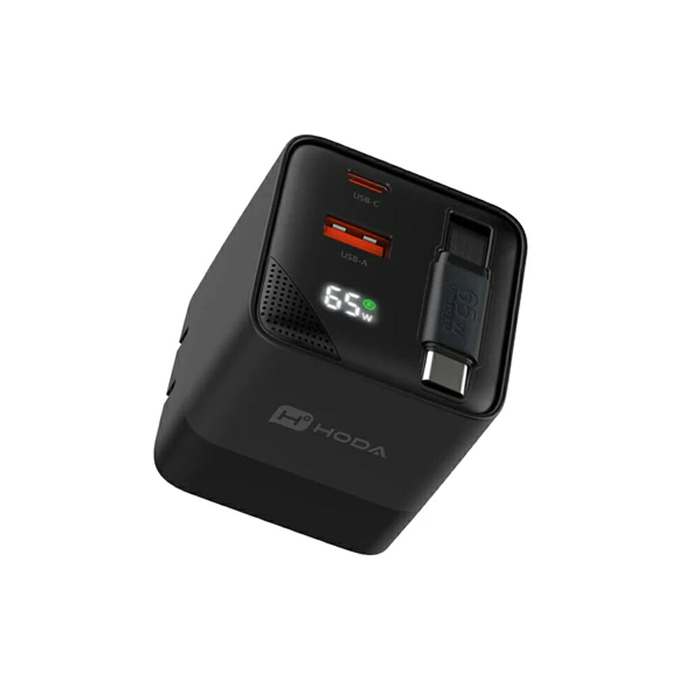 HODA GaN 氮化鎵 65w 三輸出 自帶 伸縮線 PD 充電頭 極速 iPhone 17 16 15 s25 0