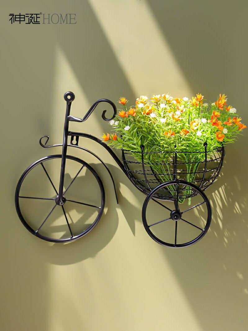 ins風創意自行車花籃壁掛墻上仿真花假花墻面裝飾品客廳墻壁掛件