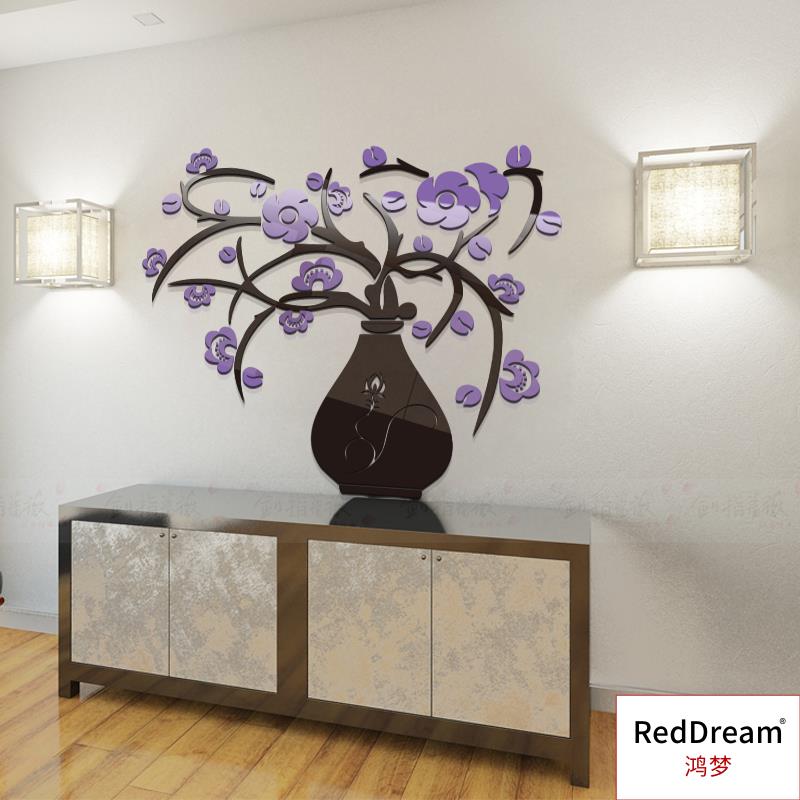 花瓶梅中國風3d立體玄關客廳餐廳水晶過道裝飾背景墻亞克力墻貼畫 2