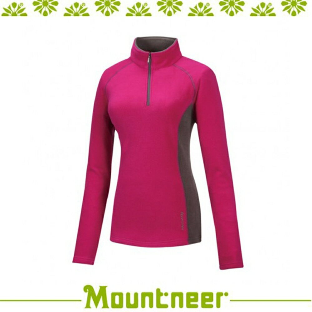 【Mountneer 山林 女刷毛保暖上衣《深桃紅》】32F06/高領/長袖/旅遊