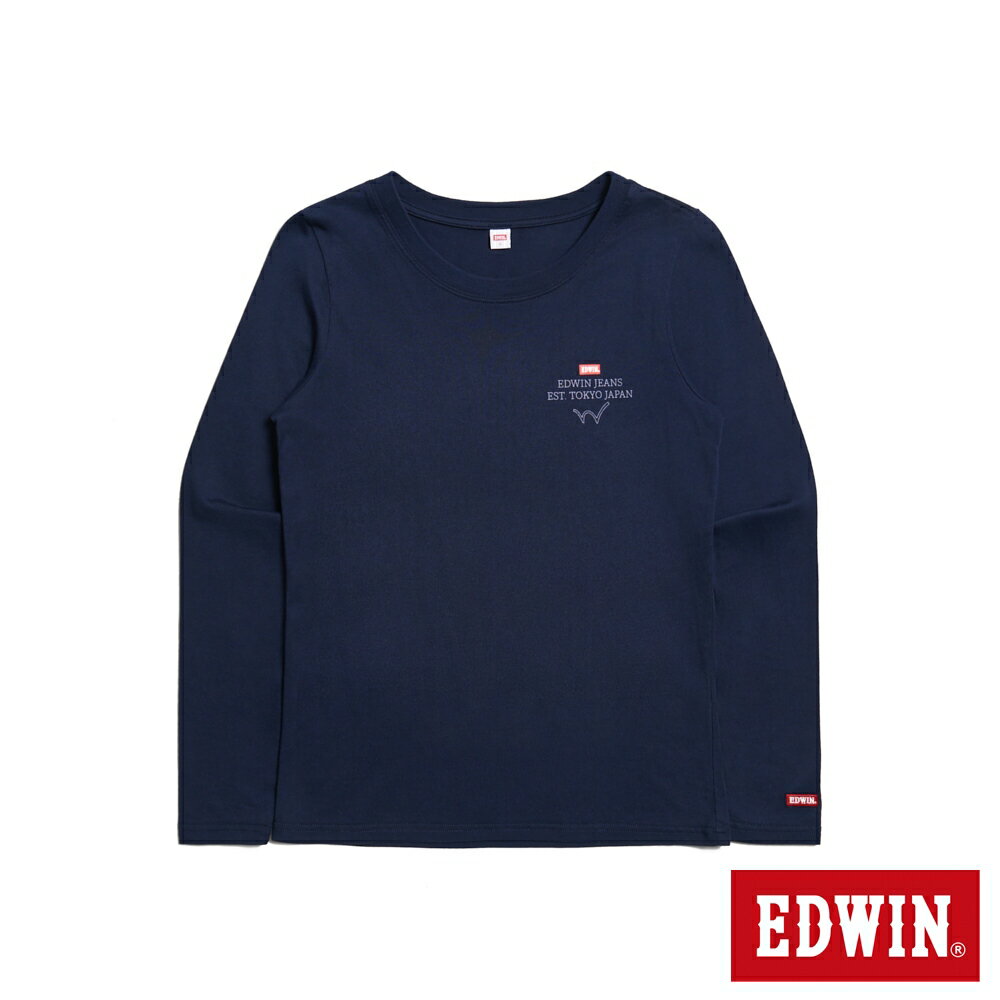 EDWIN 秀氣小印花薄長袖T恤-女款 丈青色