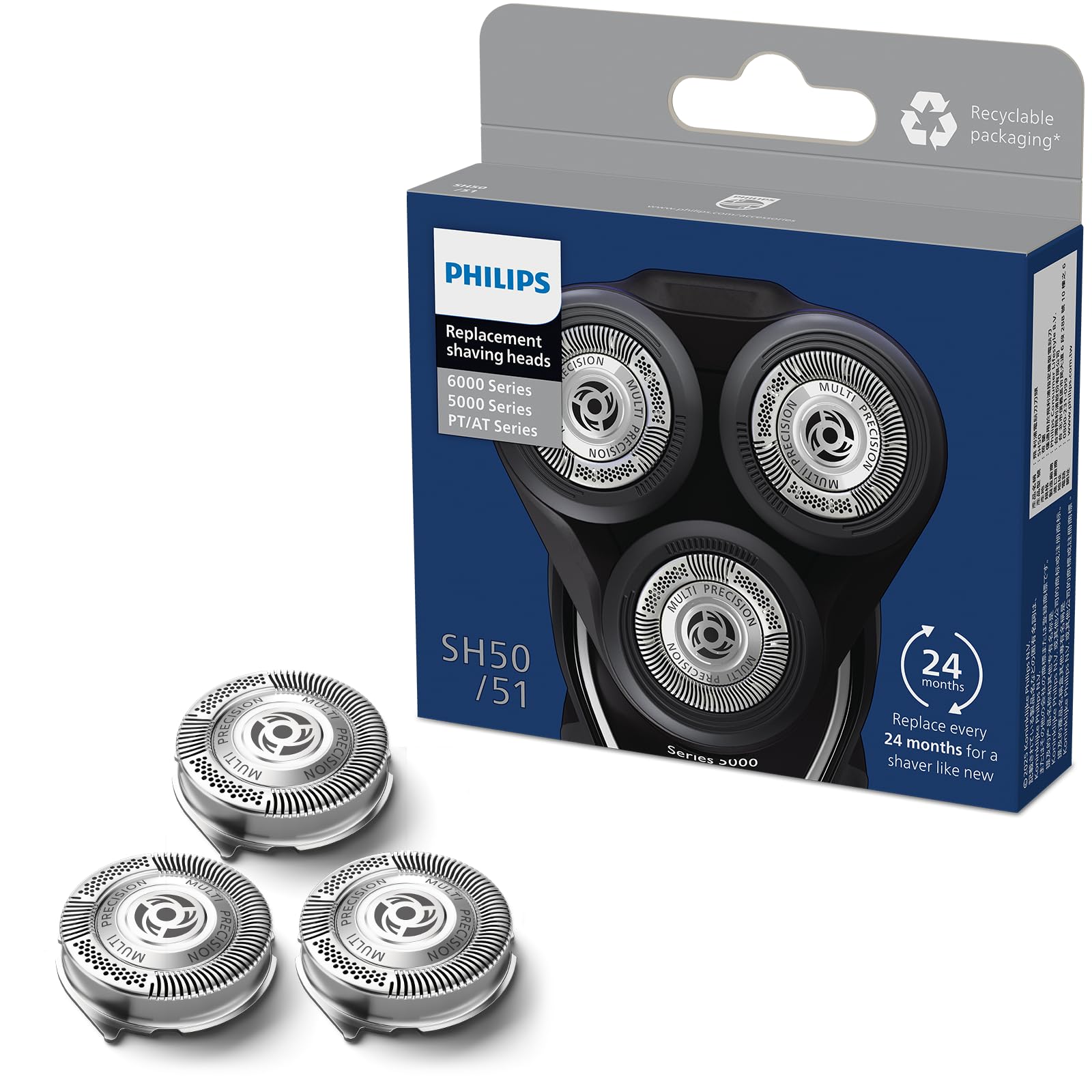Philips SH50/51 Series 5000 6000 圓形電動刮鬍刀替換刀頭 MultiPrecision 3入組