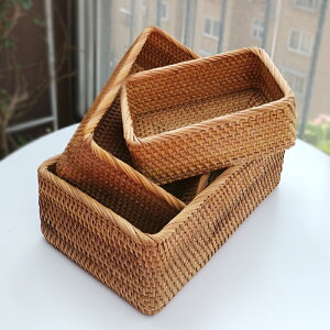越南藤編收納筐長方形桌面收納籃家用竹編雜物置物籃廚房儲物籃子
