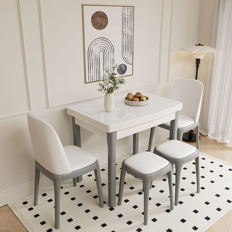 【限時優惠】巖板折疊餐桌家用小戶型現代簡約奶油風可伸縮實木餐桌椅組合飯桌