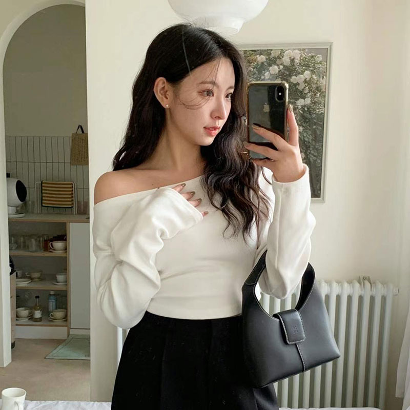 ANNAS 特價 正韓一字領上衣 露肩棉T 素面百搭性感 韓國平口露肩T 短版辣妹 3