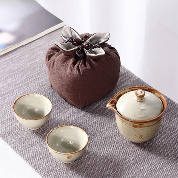 美琪 簡約時尚日式鈞窯陶瓷旅行茶具套裝粗陶茶具