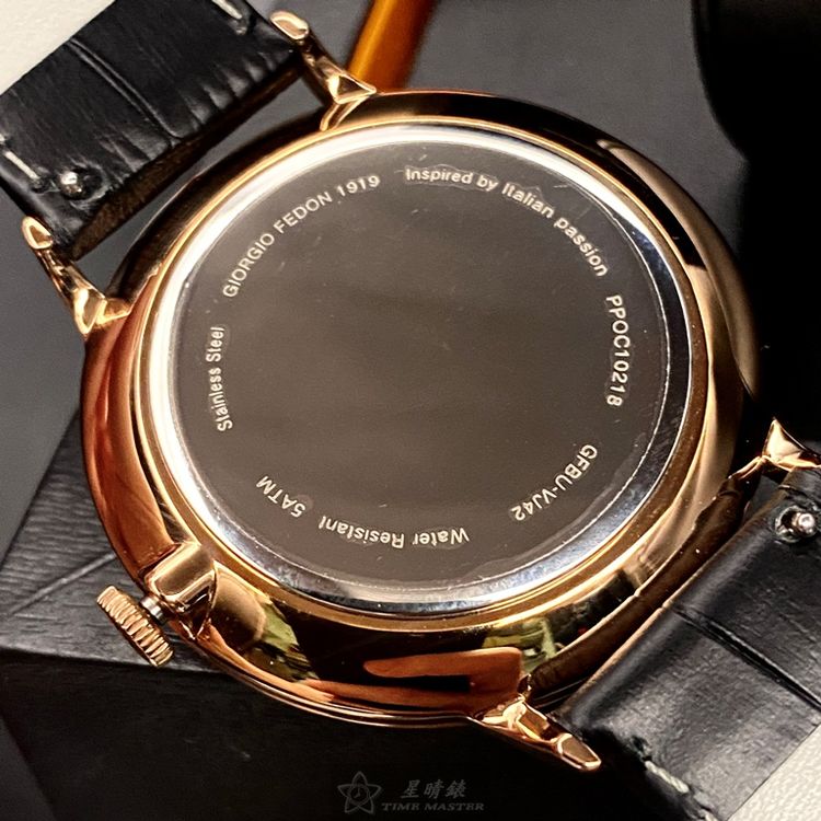 點數9%★GiorgioFedon1919手錶,編號GF00107,42mm玫瑰金圓形精鋼錶殼,黑色簡約, 中三針顯示錶面,深黑色真皮皮革錶帶款,潮流代名詞!【APP下單享9%點數上限5000點】 8