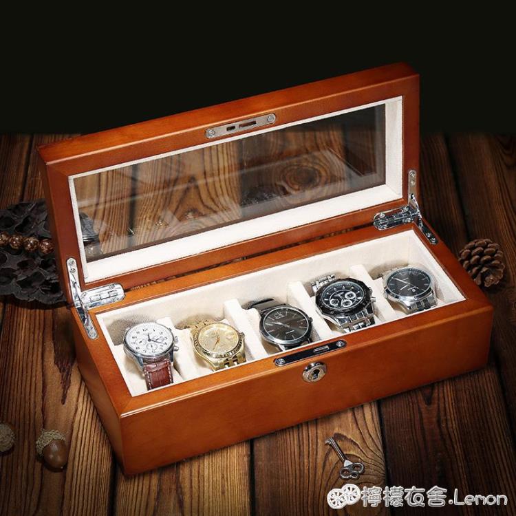 手錶收納盒 澳洲進口櫻桃木純實木手錶盒手錶展示盒收藏盒收納盒放錶盒五只裝 免運開發票