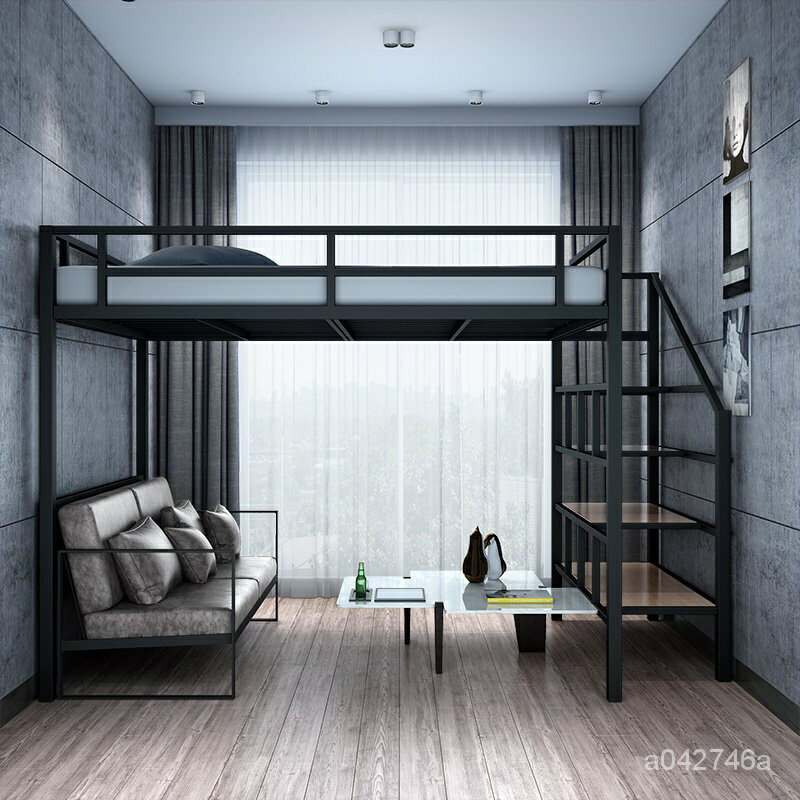 鐵藝床架 雙人床 上層下空床架 上下層床架 簡約 現代 省空間 高架床 雙層床 上床下桌 複式床 閣樓床 8z9O