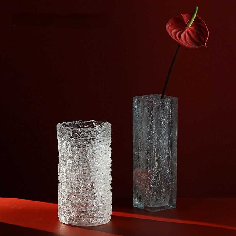 冰裂紋玻璃直筒花瓶