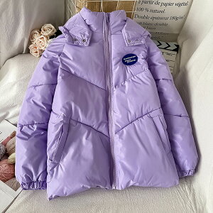 設計感小眾紫色棉服女新款女生冬季派克服加厚韓系溫柔外套