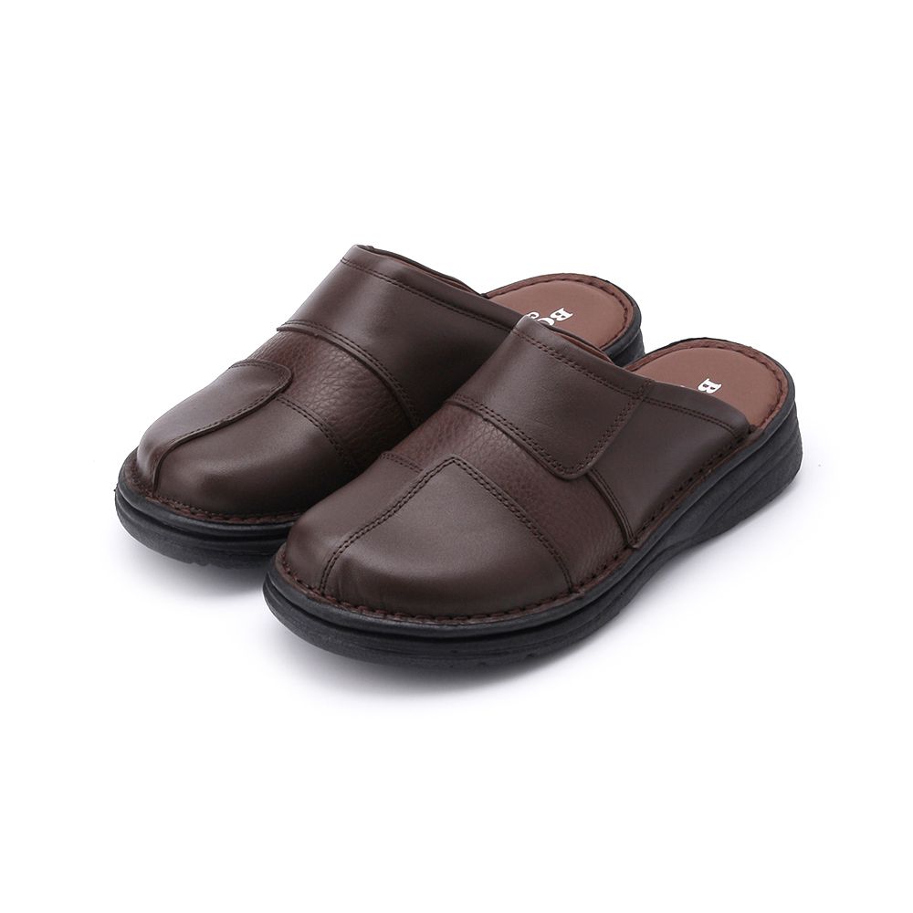 BONJO 拼接皮革拖鞋 咖 男鞋