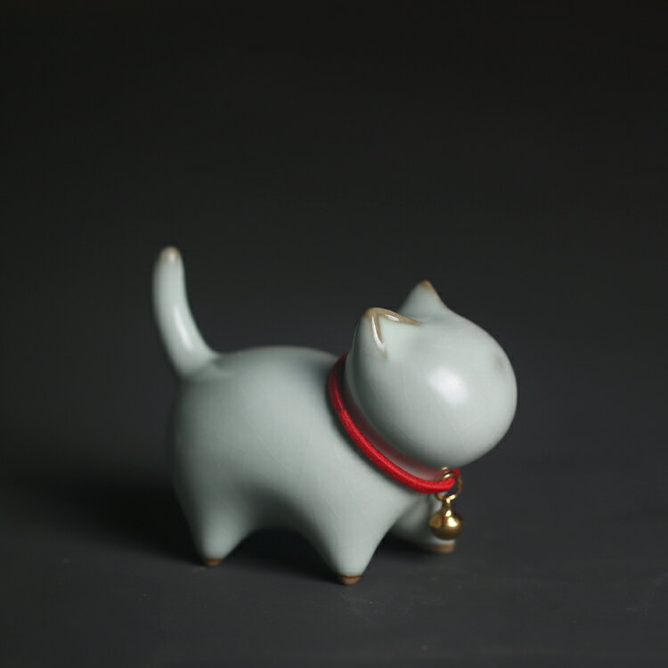 茶寵/茶盤飾品 汝窯萌小貓可愛茶寵可養小擺設陶瓷擺件紙鎮開片筆架筆擱送禮貓咪【MJ19315】