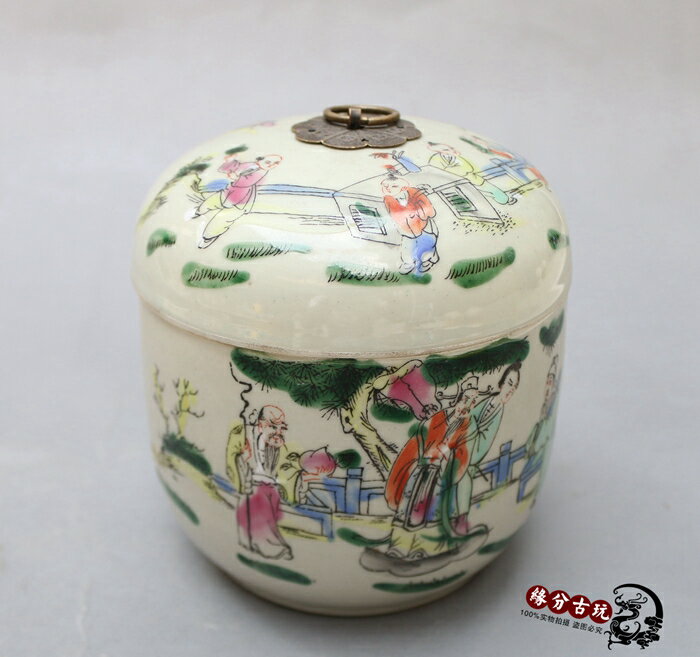 仿古做舊瓷器 清同治粉彩人物罐將軍罐 茶葉罐 古玩古董收藏1入