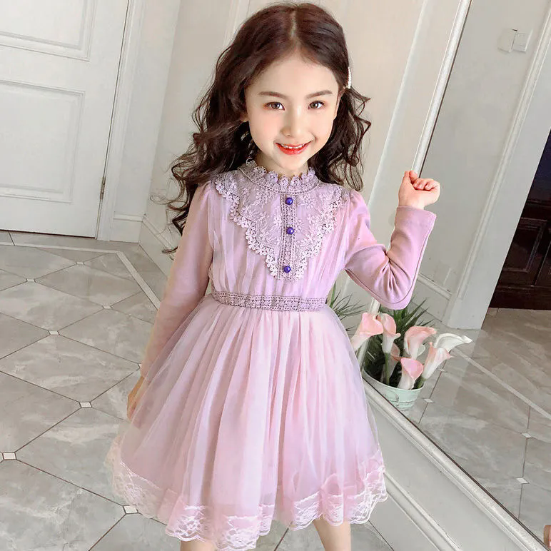 兒童洋裝 女童連身裙 秋款洋氣連衣裙 時尚兒童秋裝公主裙 女孩長袖裙 中大童網紗裙 女生連身裙【不二雜貨】