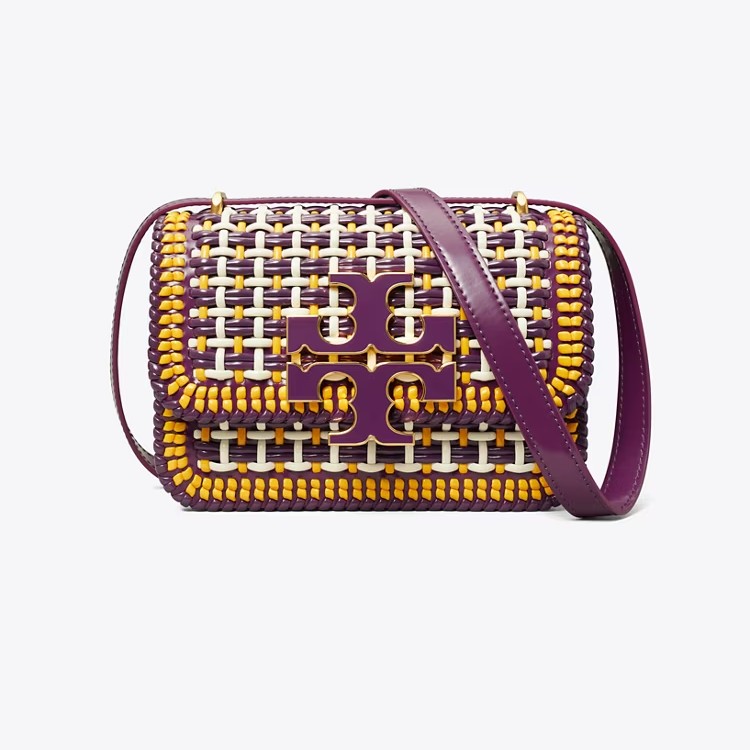 精選★TORY BURCH Eleanor 方包 籃筐編織磁扣翻蓋開合 漆皮拼皮革飾邊 女款小號斜挎單肩包 150654~【購物節★菲尼斯 國際精品3折起 春夏新品 換季下殺】