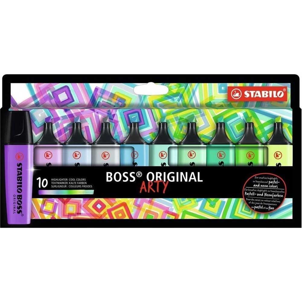 STABILO 德國 思筆樂 BOSS ORIGINAL ARTY 波士經典螢光筆 10色冷色系組/盒 ST70/10-2-20