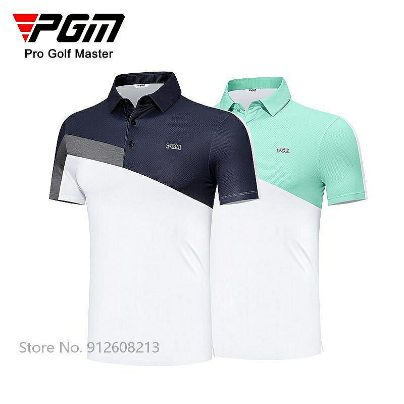 Pgm 夏季男士拼布運動服男防汗高爾夫 T 恤短袖襯衫高爾夫服彈力透氣 Polo 衫