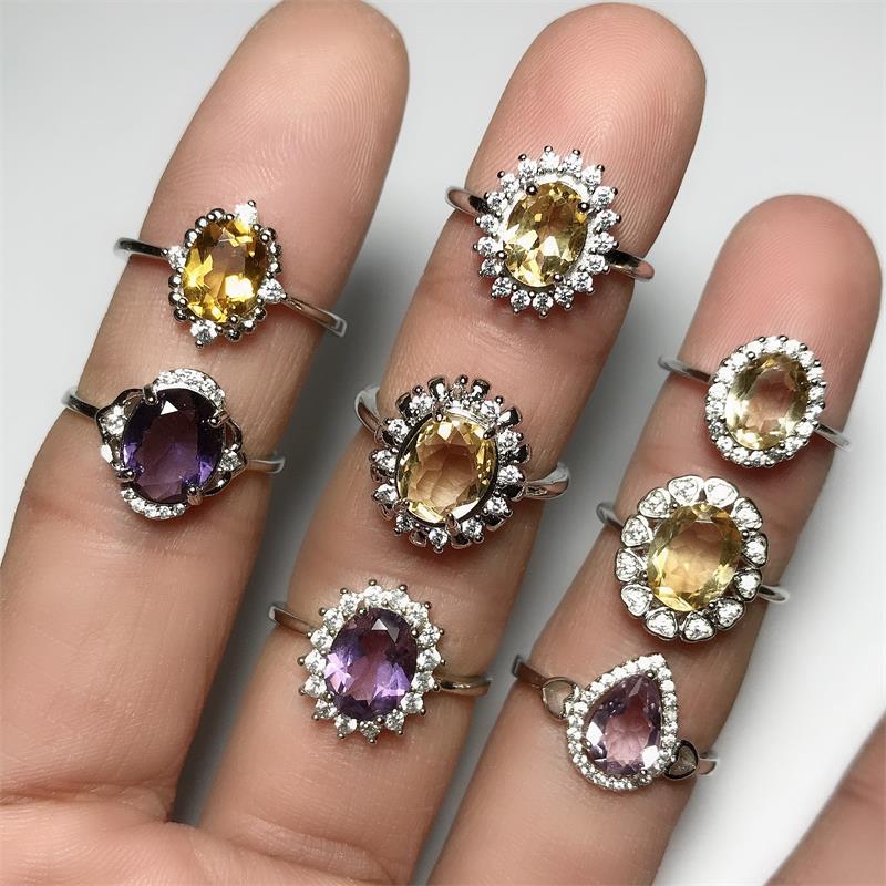 天然黃水晶戒指女款甜美潮人時尚百搭活口紫水晶輕奢簡約指環飾品