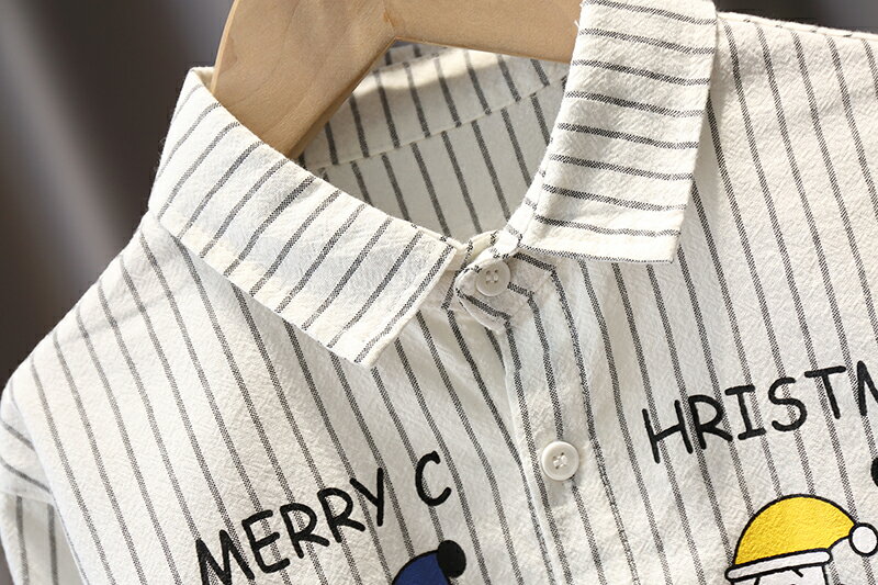 男童寶寶時尚豎條紋長袖襯衫嬰兒童裝春秋韓版中小童卡通上衣 7