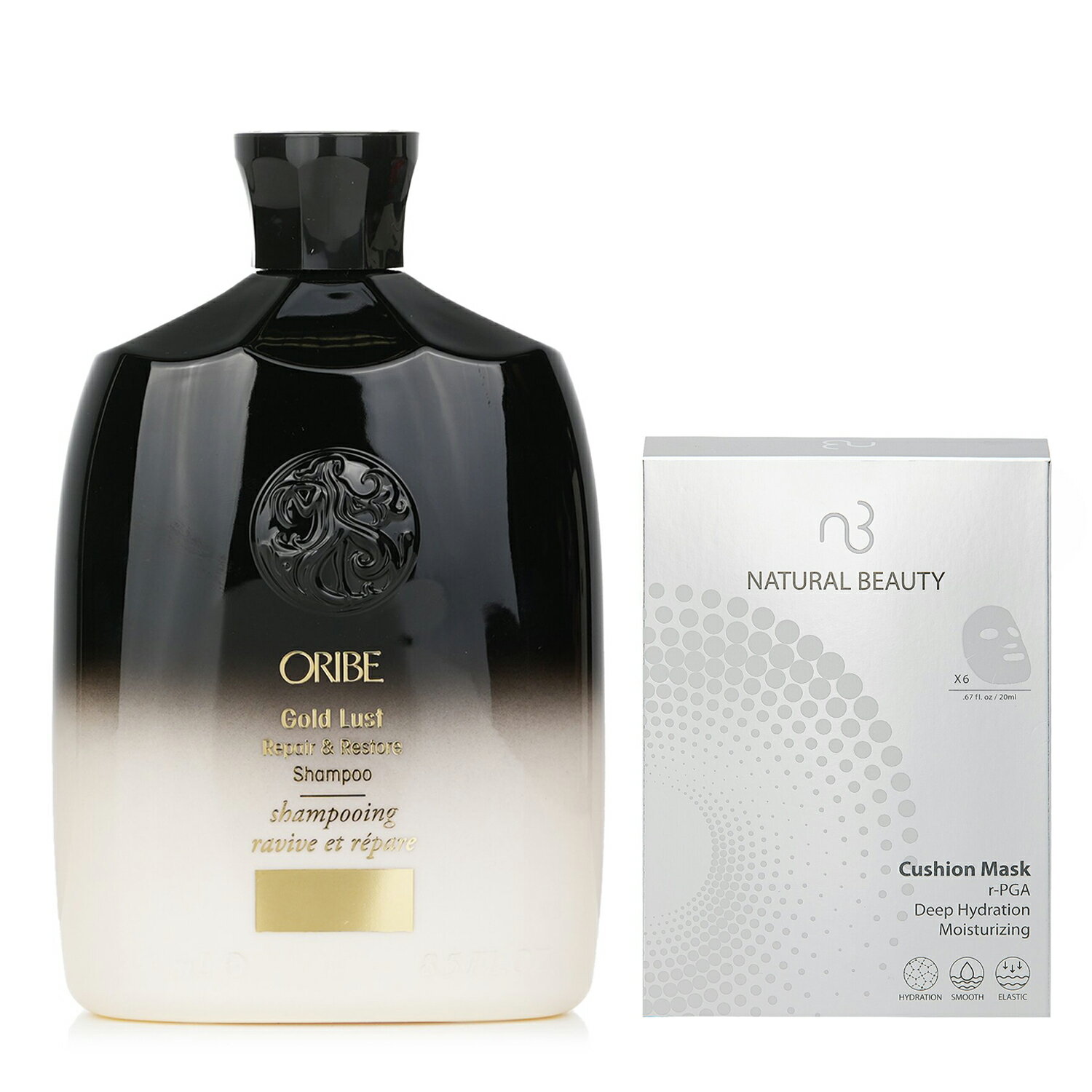 Oribe - Oribe Gold Lust 修復重建洗髮露 250ml X Natural Beauty r-PGA 超效保濕爆水氣墊面膜 (有效日期: 01/2026) 6x 20ml