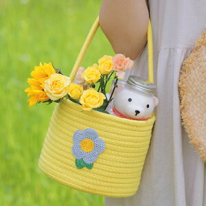 ins風野餐籃創意日式可愛手提水果兒童郊游外出戶外棉線編織籃子