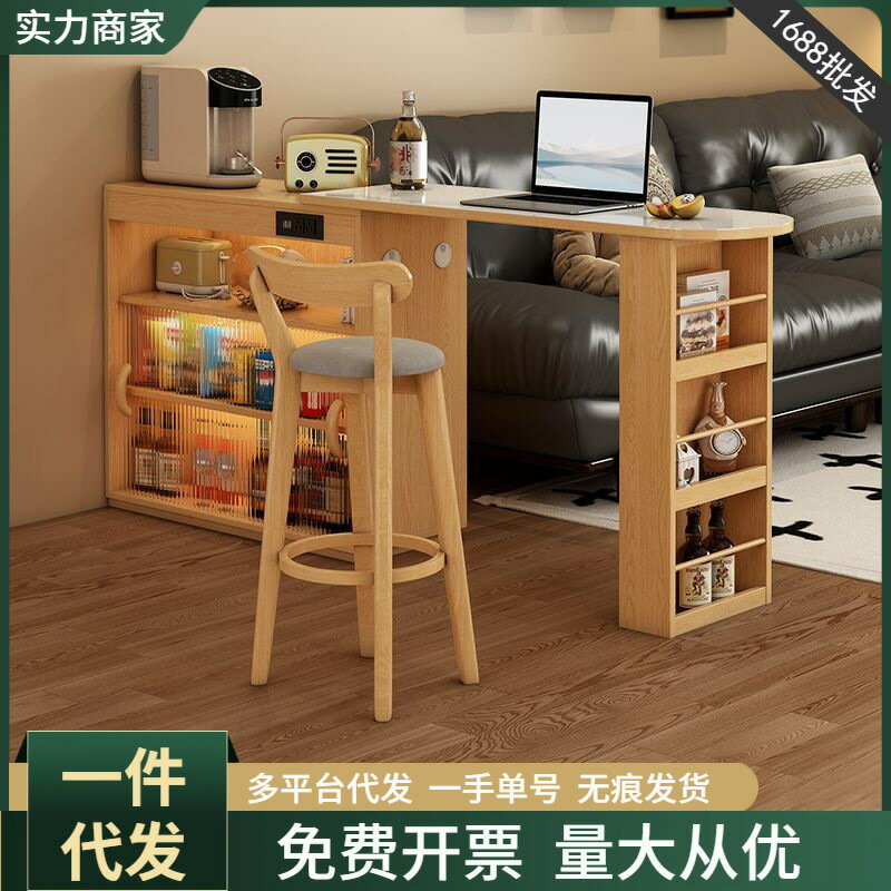 免運/開立發票 小戶型日式巖板紋吧臺桌隔斷家用客廳多功能可伸縮儲物櫃島臺 最低價 快速出貨