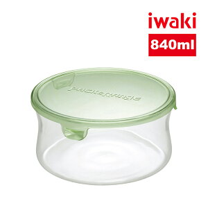 【iwaki】日本耐熱玻璃圓形微波保鮮盒840ml-綠