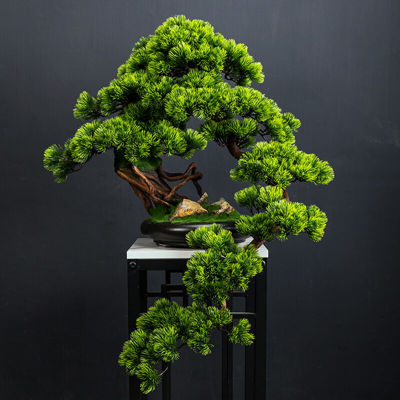 仿真迎客松盆景花架擺件新中式客廳裝飾假花綠植物盆栽樣板間軟裝 小山好物嚴選