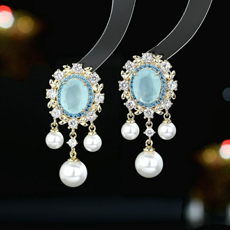【巴黎精品】鋯石耳環925純銀耳針-珍珠流蘇法式生日母親節禮物女飾品4色p1bk63