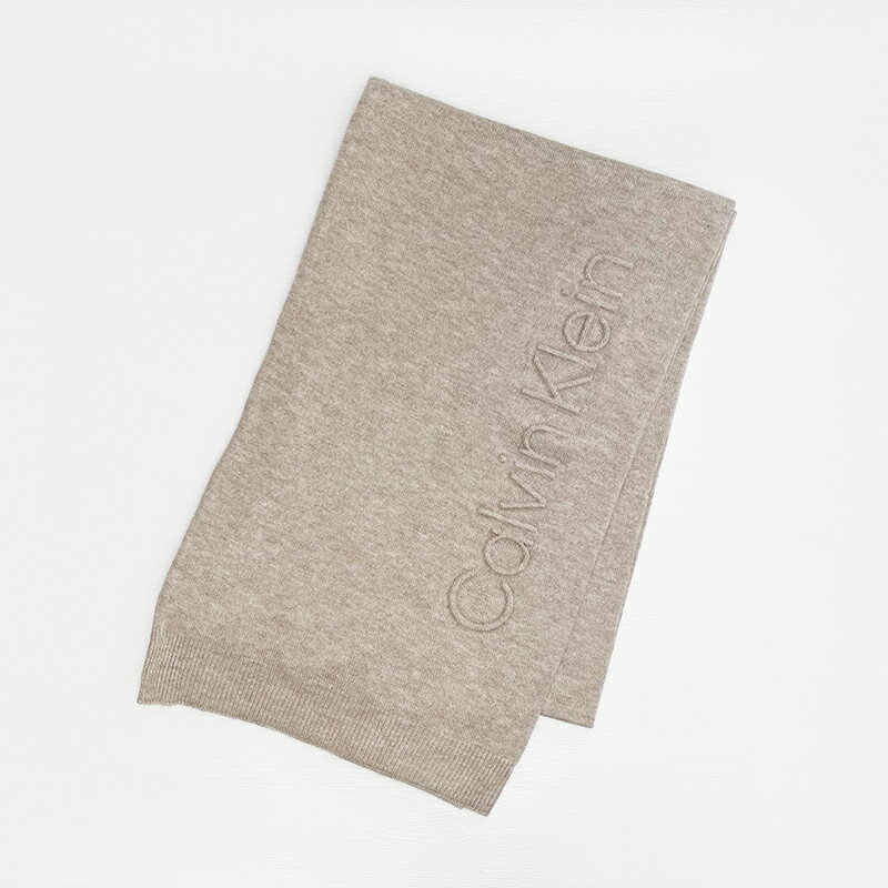 美國百分百【全新真品】Calvin Klein 圍巾 細針織 CK 保暖配件 大logo 淺卡其 DB66