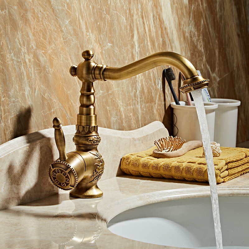 全銅仿古水龍頭衛生間冷熱復古歐式洗手盆臺上盆面盆洗臉池浴室櫃