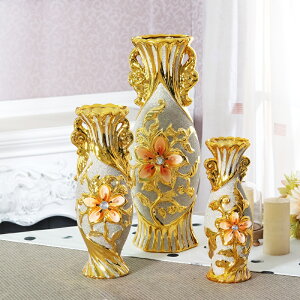 歐式家居裝飾花瓶景德鎮陶瓷客廳插花磨砂擺件電視柜工藝品電鍍金