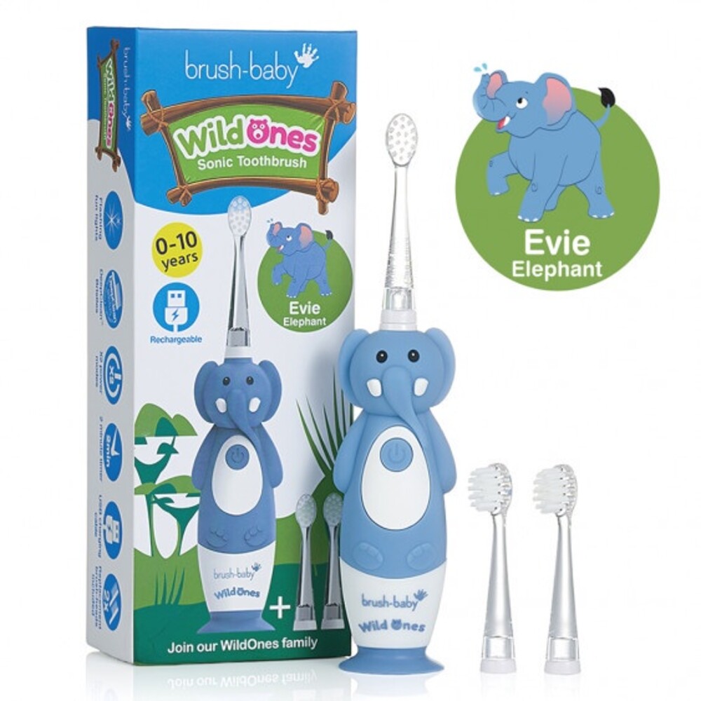 【牙齒寶寶】英國brush-baby充電式聲波電動牙刷(0-10歲/大象-艾維)