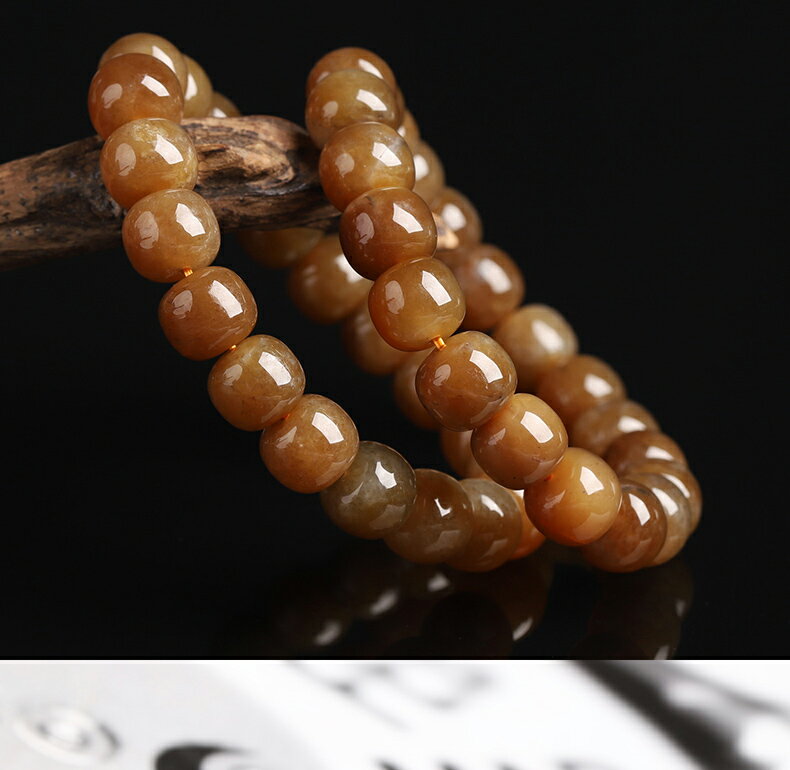 新疆天然和田玉手鏈女男款全紅糖色和田糖玉老型珠手串玉石飾品