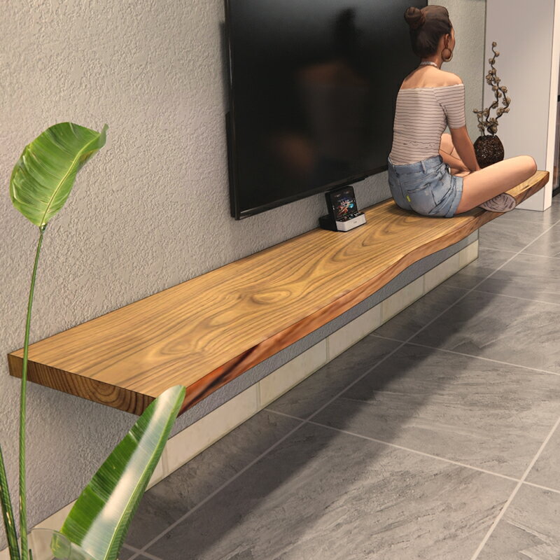 電視櫃 電視桌 茶几 客製化客廳簡約現代原木掛牆電視櫃整塊實木一字隔板小戶型懸空實木板『TS3868』