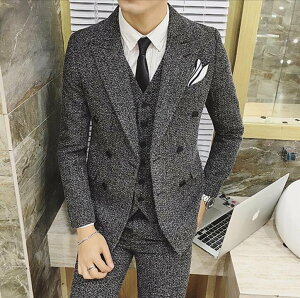 FINDSENSE品牌 韓國男 芝麻點 雙排扣 小西裝 修身西裝 西裝外套 單件外套
