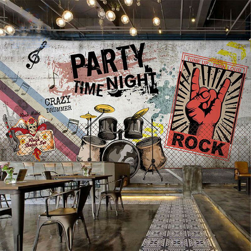 音樂餐廳舞臺背景墻布壁紙樂隊搖滾酒吧裝飾工業風涂鴉墻紙
