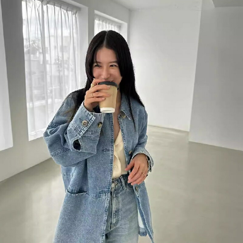【巴黎精品】牛仔外套丹寧夾克-翻領寬鬆風衣百搭女外套a1er47