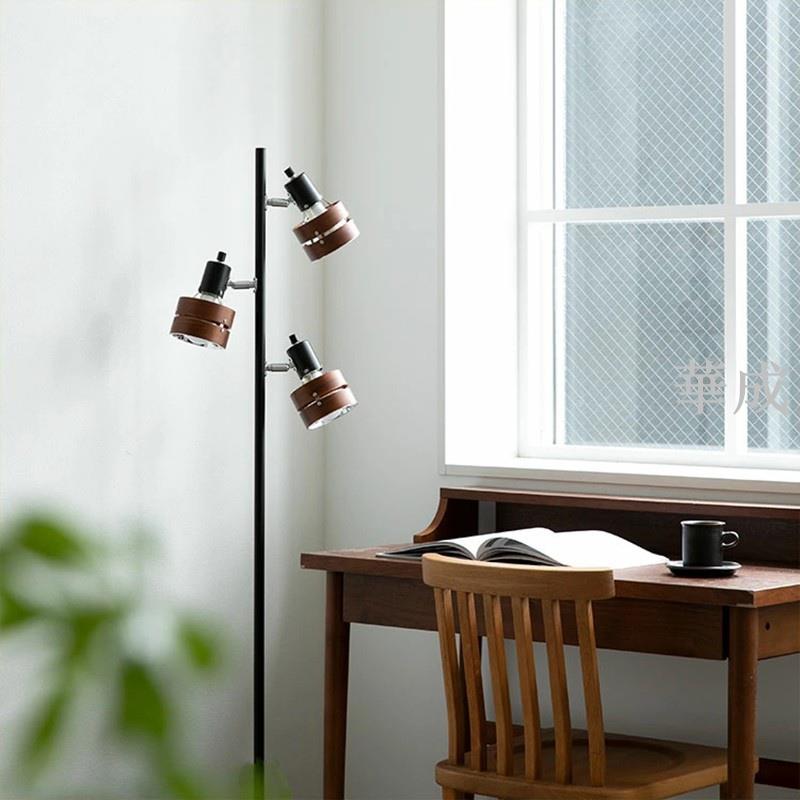 落地燈3燈頭LED燈泡出口日本北歐實木軟裝現代客廳臥室書房簡約創意木藝落地燈E27螺口