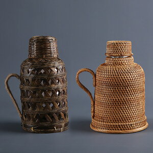 純手工竹編 紫竹藤編 熱水瓶 老式 仿古懷舊竹工藝 家用 復古暖壺保溫瓶