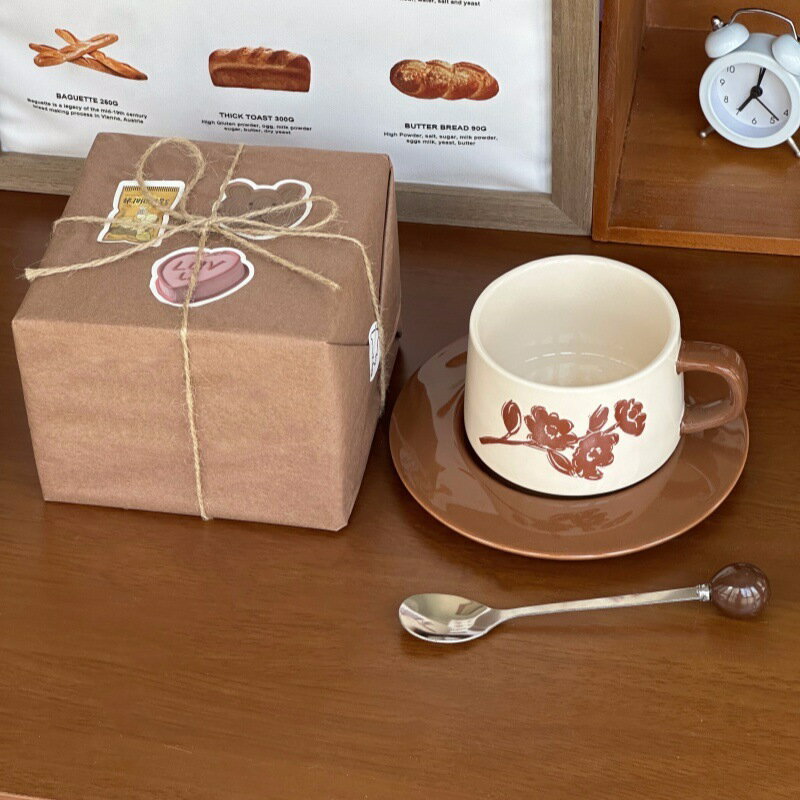 快速出貨 公司貨 復古小眾百合花咖啡杯碟套裝陶瓷拿鐵杯下午茶杯伴手禮盒生日禮物