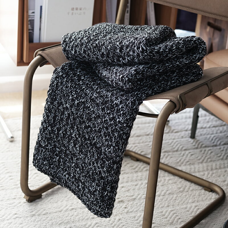 簡約極簡現代風沙發裝飾休閑毛毯針織線毛毯床尾搭巾黑色包郵新款