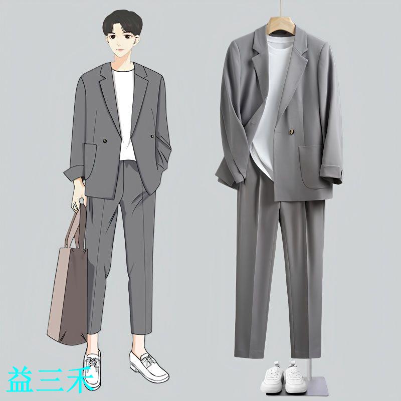 高階感墜感休閑西服套裝男寬松韓版帥氣痞帥潮輕熟春秋小西裝外套-益三禾