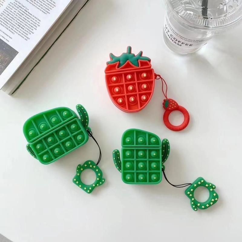 創意解壓泡泡小龍蝦菠蘿AirPods1保護套蘋果藍芽無線耳機殼aripodsPRO3軟矽膠防丟繩AirPodsPro全包充電盒2代